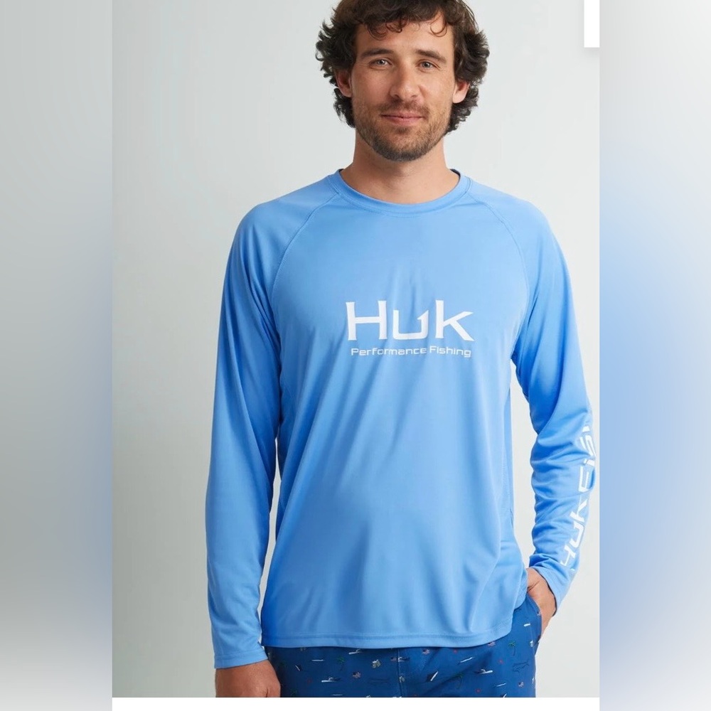 Huk Performance Fishing Men'sXzL  Light Blue Rash Guard-NwT